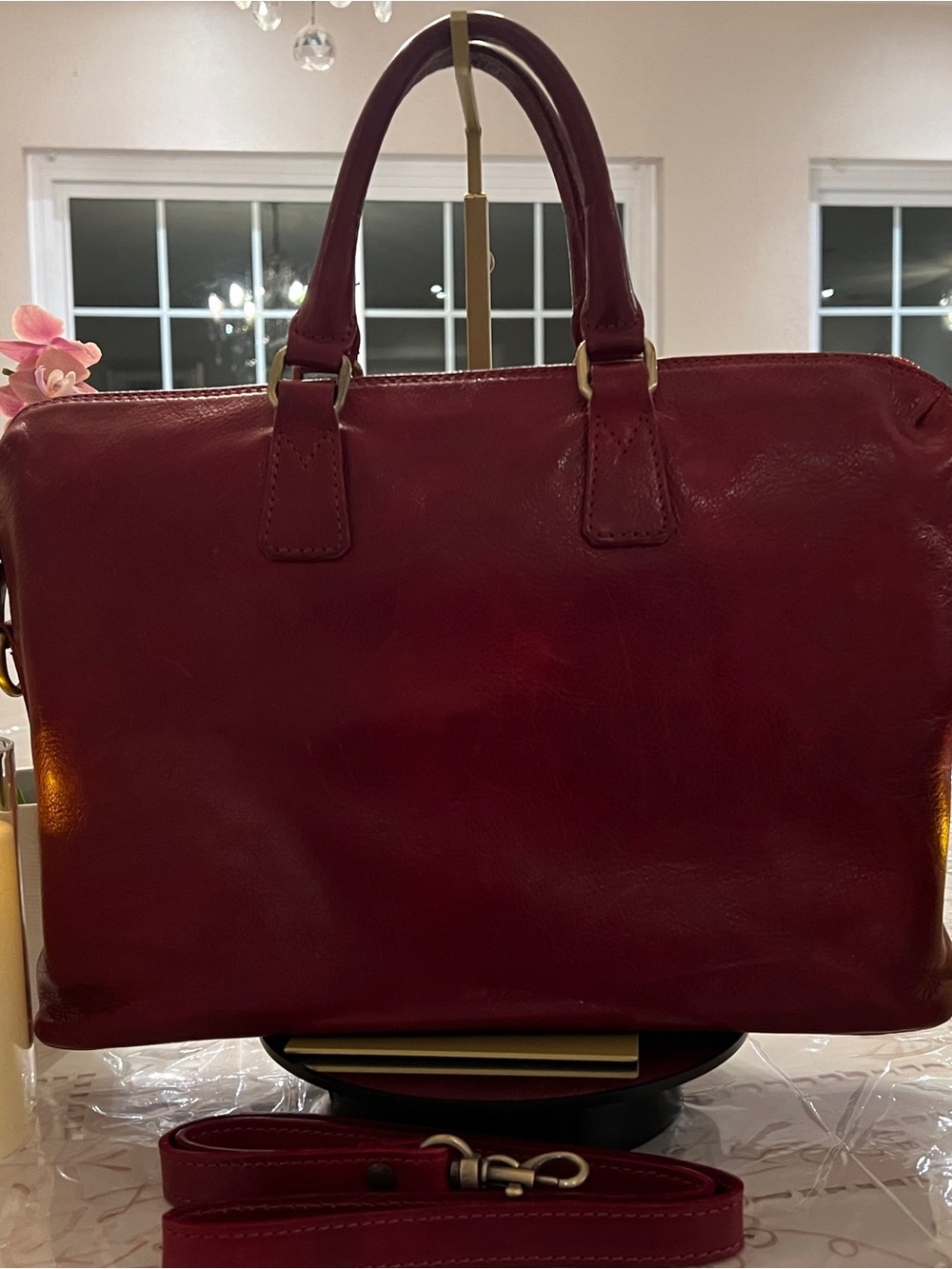 Floto Italian Leather Satchel Deep Cranberry Red Tuscan Leather Crossbody Tote